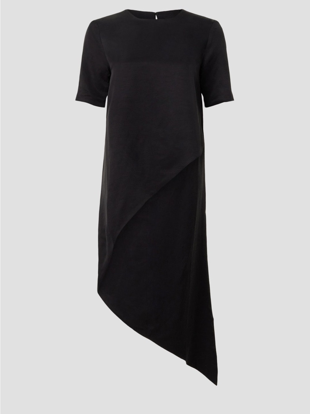 Black Asymmetric Top with White Wide-Leg Pants - Women's Set